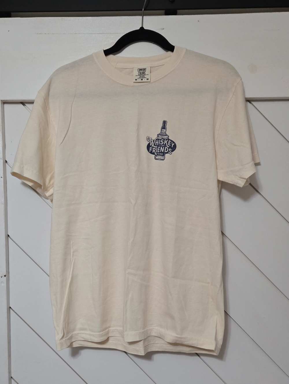 Comfort Colors Cream Tee with Navy 'Whiskey Friends' Bottle Graphic